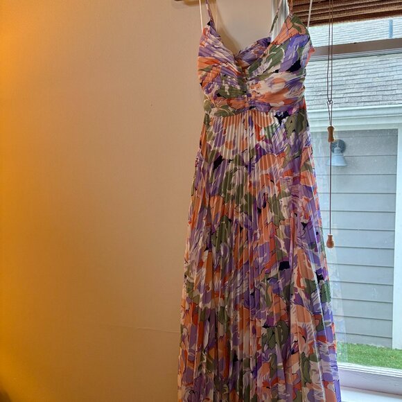 Blythe Floral Plisse Midi Dress - Size Small  CORAL MULTI - Picture 4 of 6